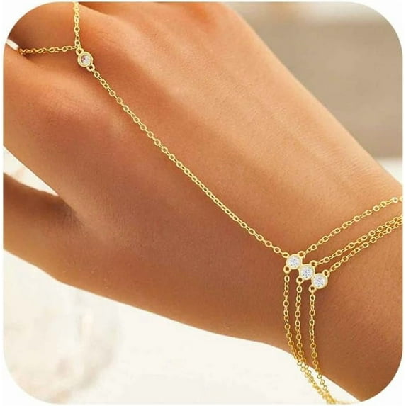 Diamond Gold Bracelet Rings Hand Chain for Women, 925 Sterling Silver ...