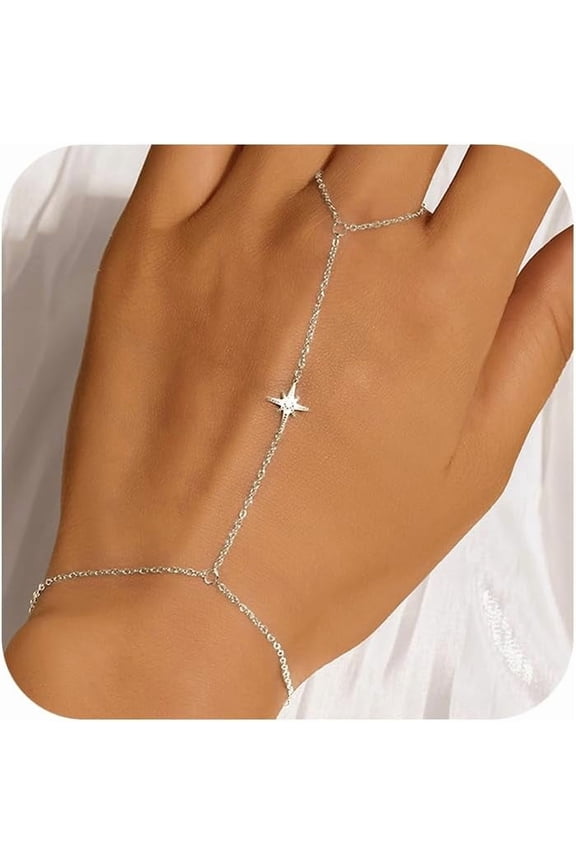 Diamond Gold Bracelet Rings Hand Chain for Women, 925 Sterling Silver White CZ Heart Finger 14k Gold Plated Dainty Trendy Layered Stackable Link Chain Body Summer Jewelry Christmas Wedding Gift