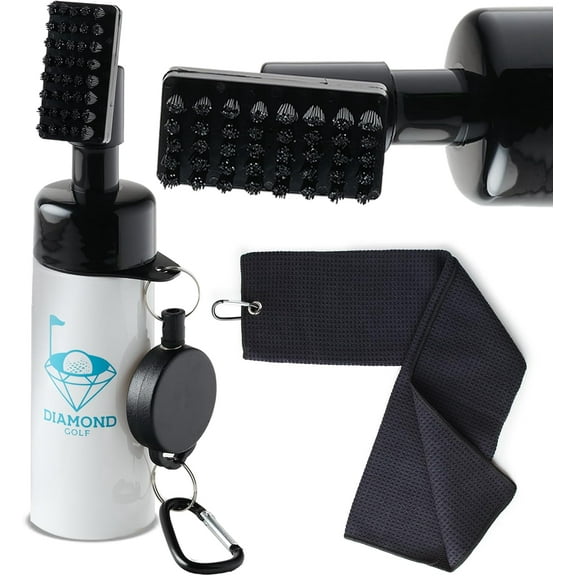 Diamond Golf Club Brush with Water - Premium Golf Brush and Towel Set - Golf Club Cleaner Brush, Groove Cleaner - Golf Iron Brush Tool Kit Durable Golf Cleaning Brush and Groove Tool w/Sprayer
