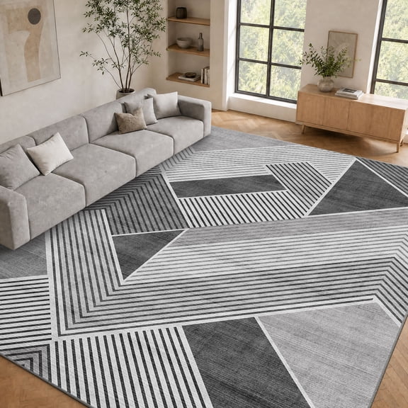 Pentantan 5'x7' Area Rugs for Living Room, Machine Washable Modern Geometric Neutral Rug, Non Slip Low Pile Indoor Carpet for Bedroom Dining Room Office, Gray