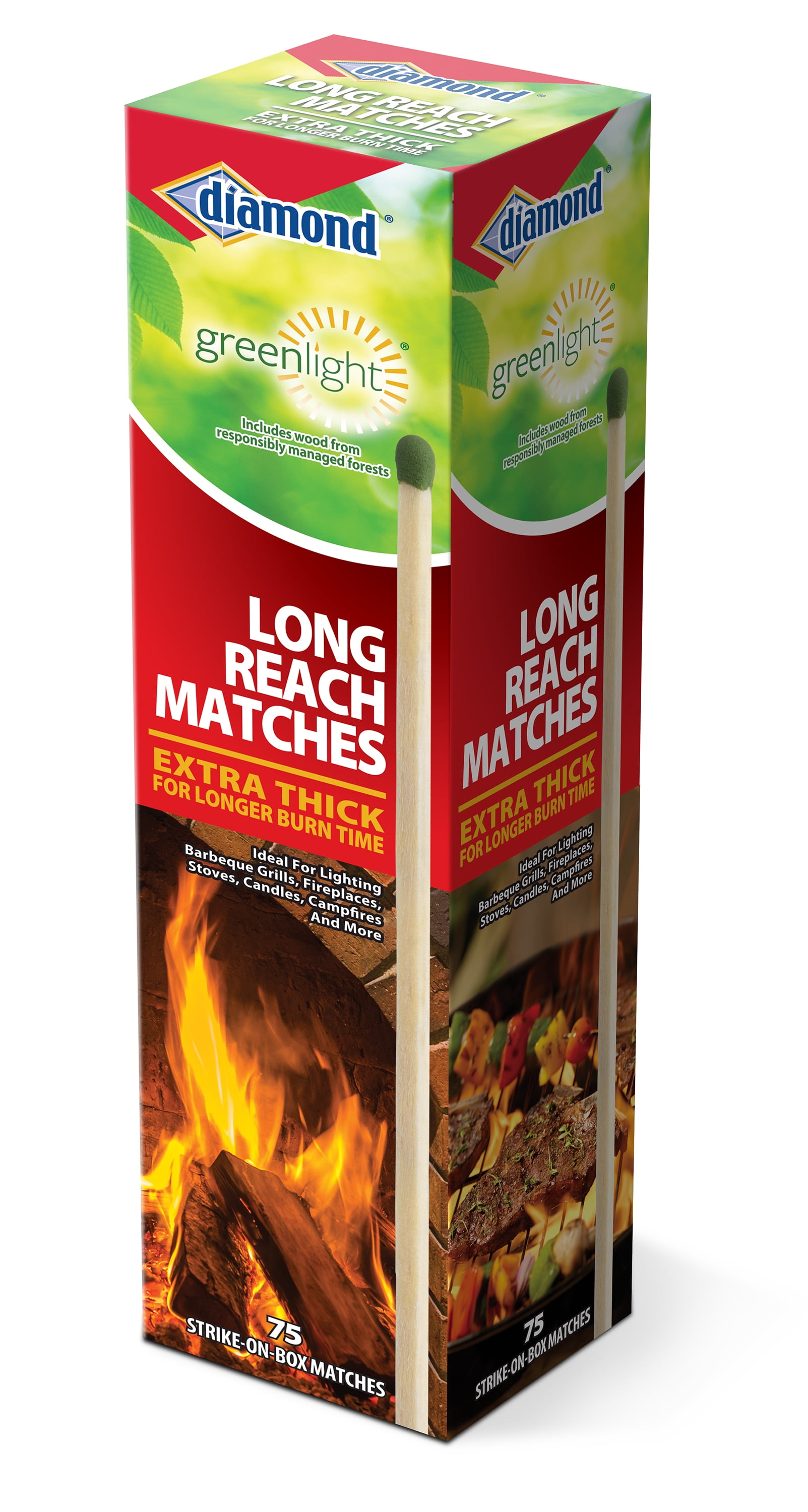 Diamond Greenlight Long Reach Matches, Large Strike on Box Matches 75