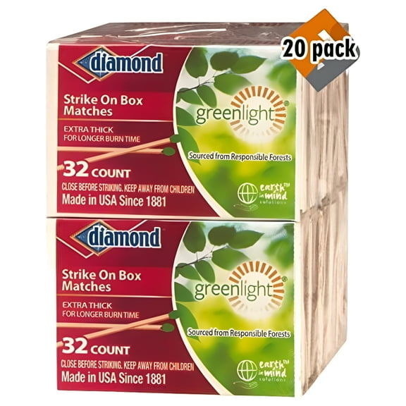 Diamond Greenlight Strike On Wooden Matches, (32 Count 20 Pack)