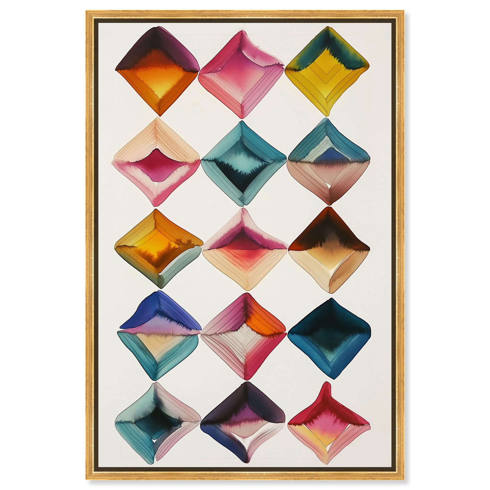 Diamond Grid Canvas Watercolor Abstract by Art Remedy, Gold Frame, 10 x ...