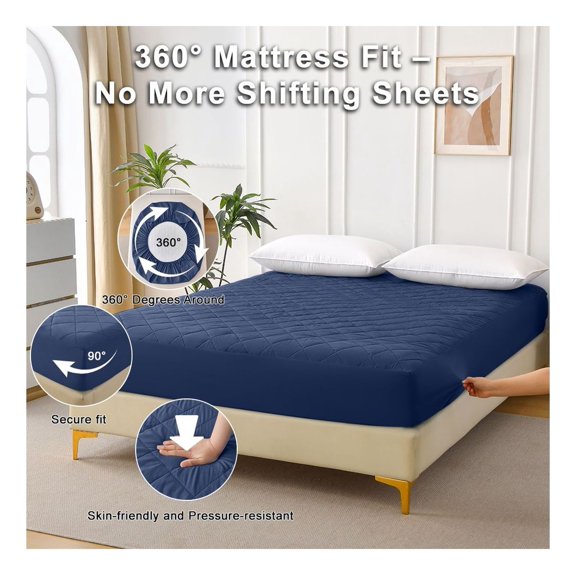 Diamond Grid Mattress Protector Waterproof, Ultrasonic Fabric, Bed Bug Proof, Hypoallergenic - Cooling & Silent Fitted Sheet