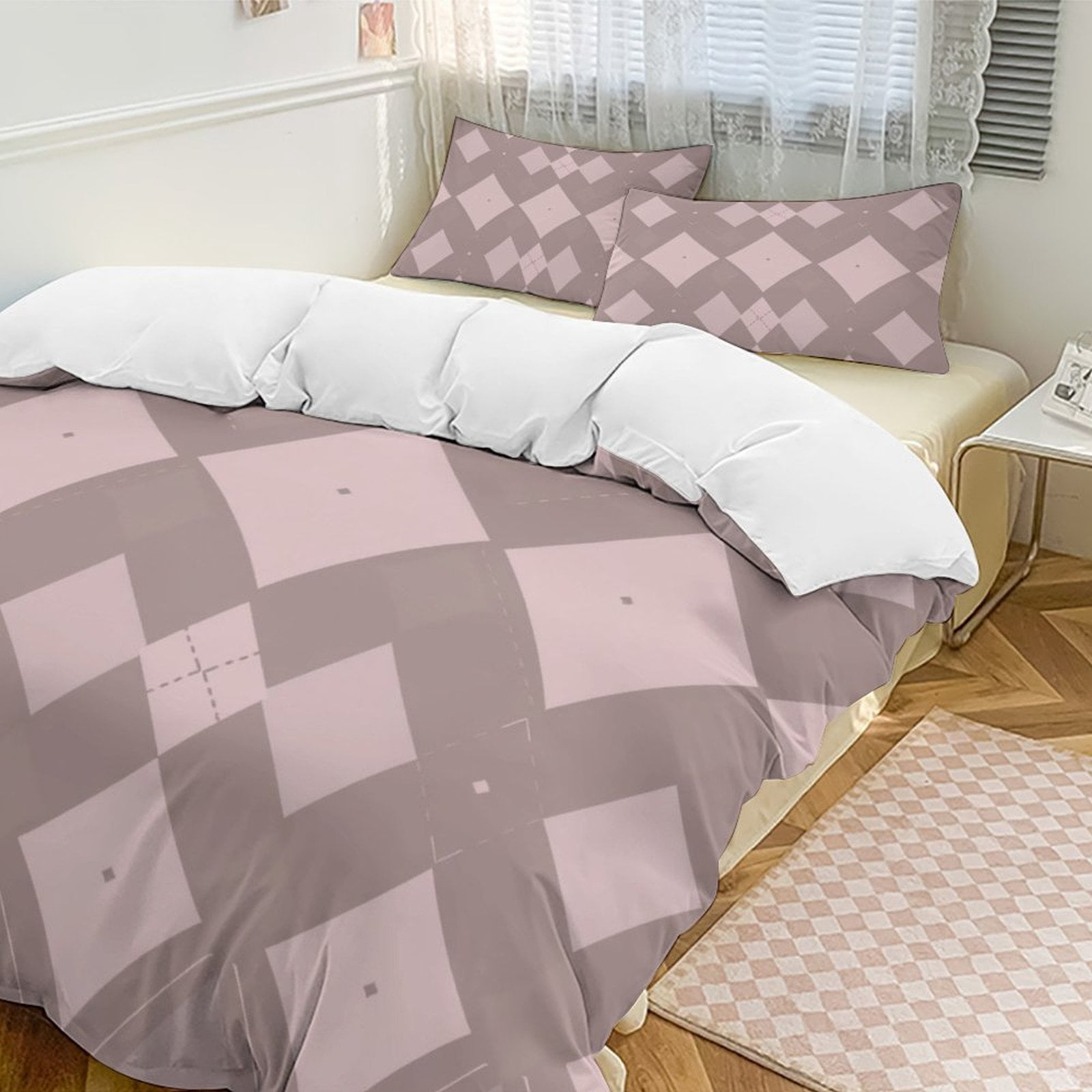 Diamond Grid Pattern Bedding Set Duvet Cover for Kids Teen Boys Modern ...