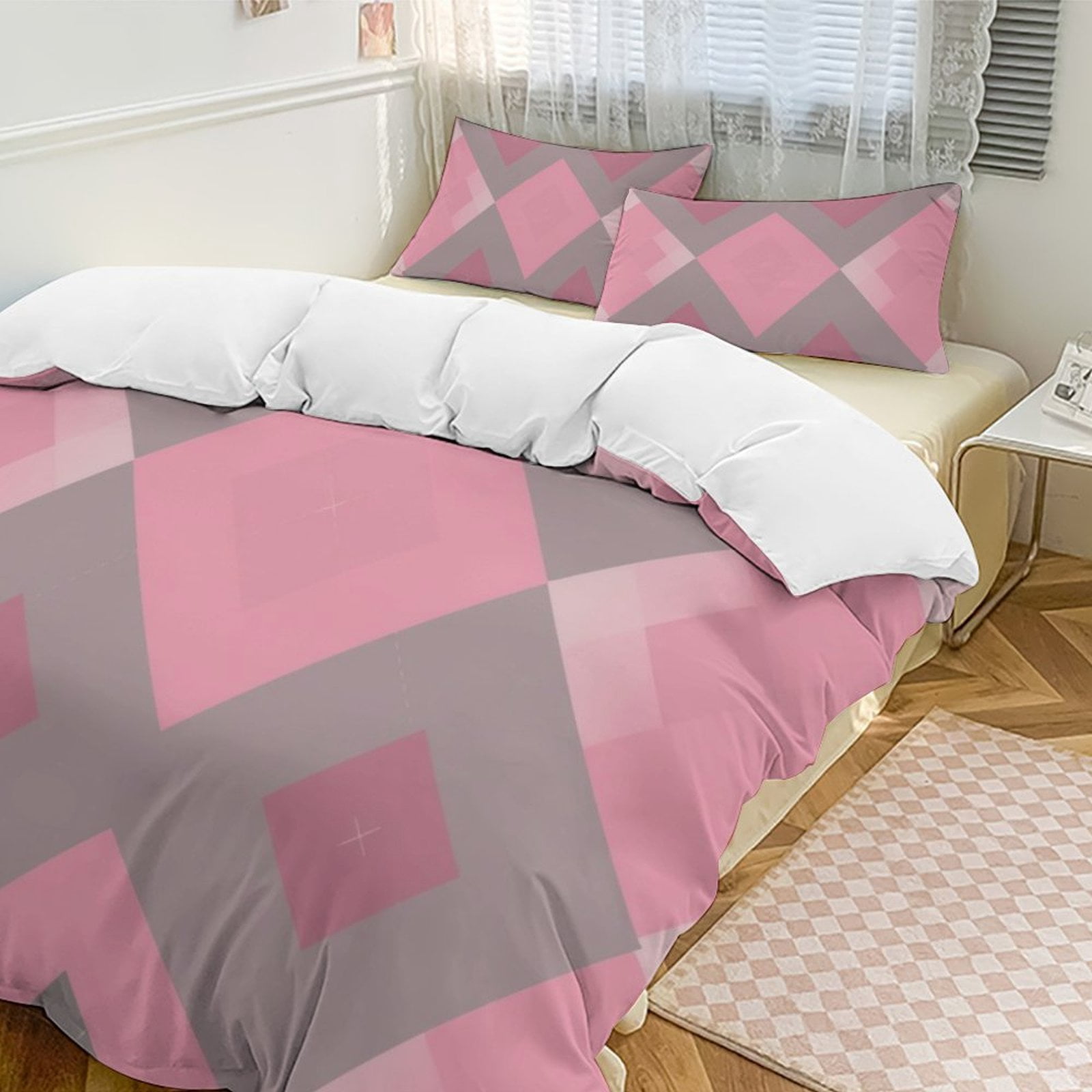 Diamond Grid Pattern Bedding Set Duvet Cover for Kids Teen Boys Modern ...