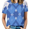 thumbnail image 1 of Diamond Grid Pattern T-Shirt O Neck Oversize T-Shirts Short Sleeve Classic Tees Women Summer Graphic Tops, 1 of 5