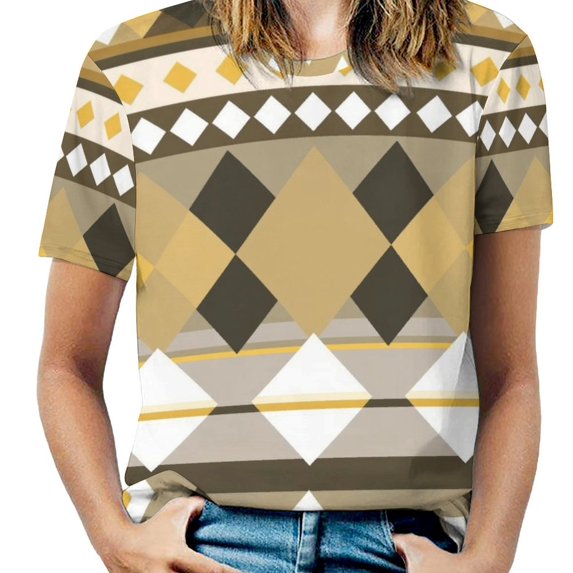 Diamond Grid Pattern T-Shirts Casual T-Shirt Short Sleeve Women Trendy Tshirt Beach Custom Tops