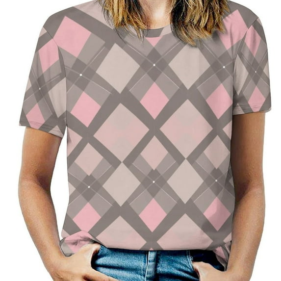 Diamond Grid Pattern T-Shirts Casual T-Shirt Short Sleeve Women Trendy Tshirt Beach Custom Tops