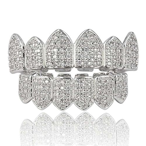 Diamond Grills for Your Teeth for Men Women 18K Gold Plated Iced Out Macro Pave Cubic Zirconia Mouth Grill with Extra Molding Bars Included