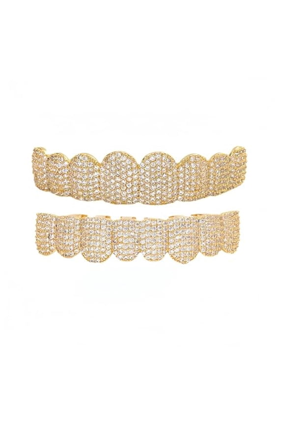 Diamond Grillz for Men 8-Tooth Micro-Paved Zircon Full Coverage Iced Out Luxury Statement Hip Hop Party Nightclub Performance