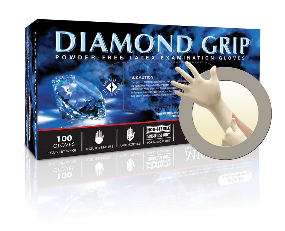 Diamond Grip MF-300-XL Latex Powder-Free Disposable Gloves, Size X-Large, Natural, 6.3 mil Palm / 7.9 mil Finger, 100/Box