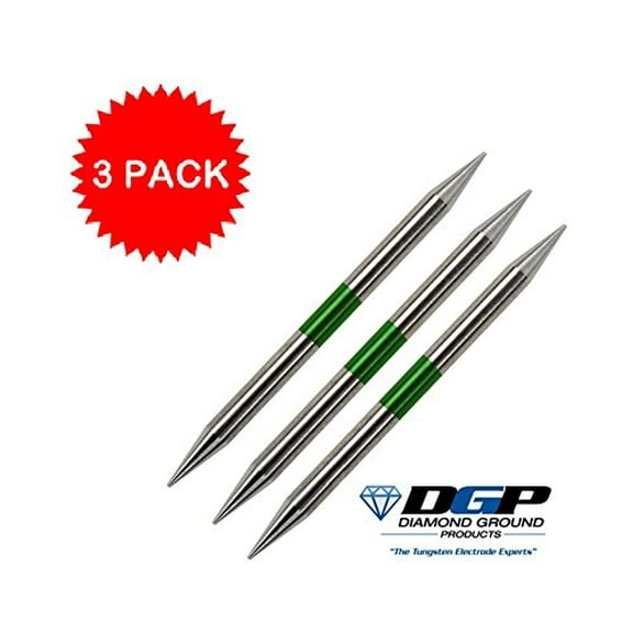 Diamond Ground Stinger Disposable TIG Welding Tungsten Electrodes Pure Tungsten Green 1/16 inchx1.5 inch (3 Pack)