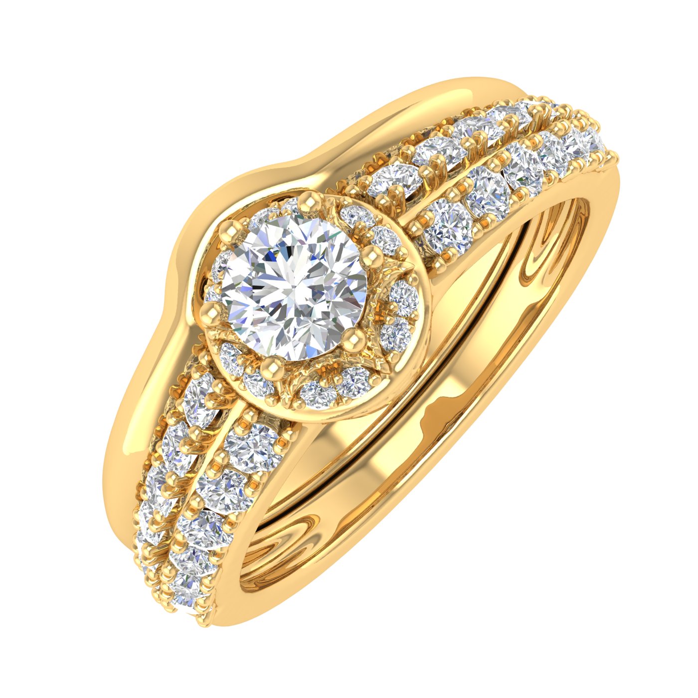 Diamond Halo Bridal Ring Set In 10k Yellow Gold (5 8 Cttw) (ring Size 5 