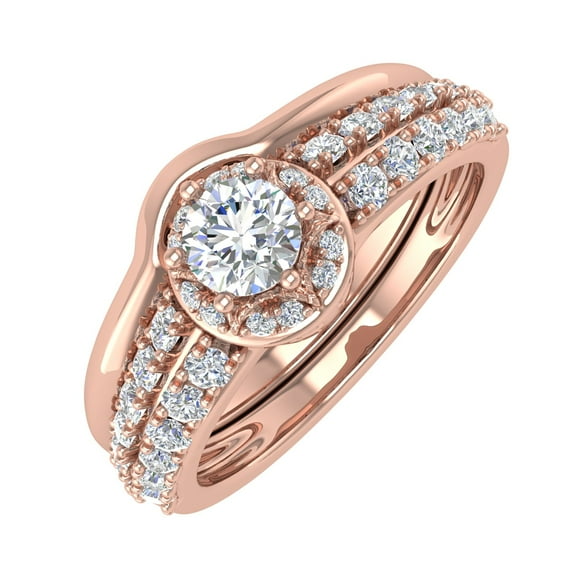 Diamond Halo Bridal Ring Set in 14K Rose Gold (5/8 cttw) (Ring Size 9.5) (I1-I2 Clarity)