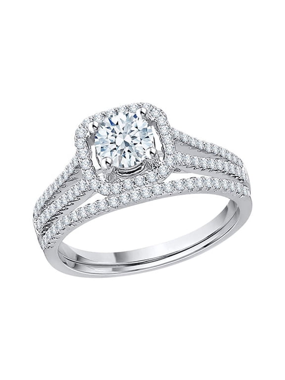 Diamond Halo Bridal Set in Sterling Silver (1 cttw) (I-Color, SI3-I1 Clarity)