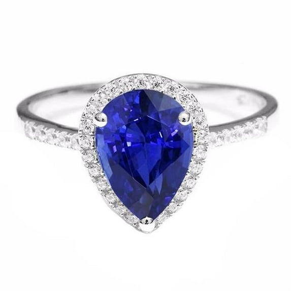 Diamond Halo Ceylon Sapphire 3.75 CT with Accents Engagement Ring, Size 6.5