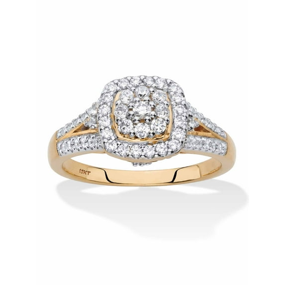Diamond Halo Cushion-Shaped Engagement Ring 1/2 TCW in Solid 10k Yellow Gold