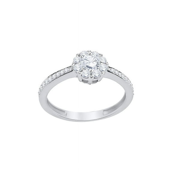 Diamond Halo Engagement Ring in 10K White Gold (1/2 cttw) (I-Color, SI3-I1 Clarity) (Size-7)