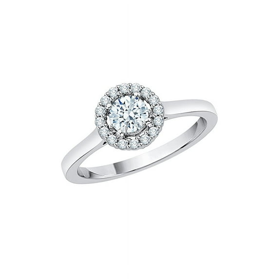 Diamond Halo Engagement Ring in 10K White Gold (2/3 cttw) (I-Color, SI3-I1 Clarity) (Size-9.5)