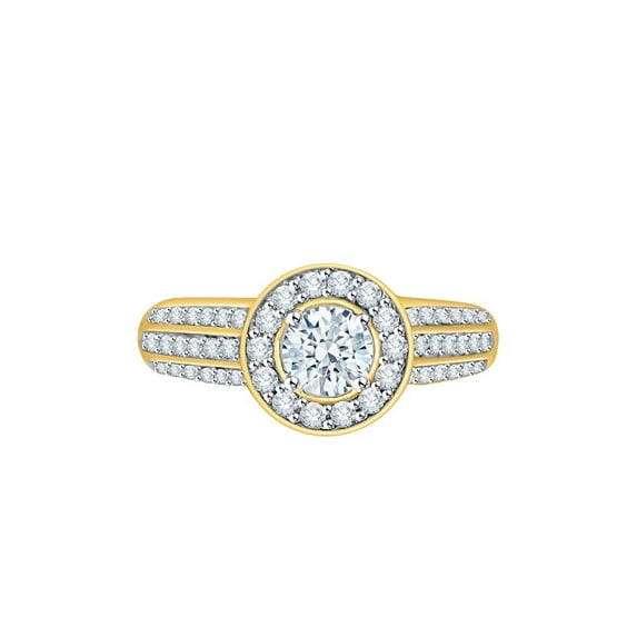 Diamond Halo Engagement Ring in 10K Yellow Gold (1 cttw) (I-Color, SI3-I1 Clarity) (Size-6)