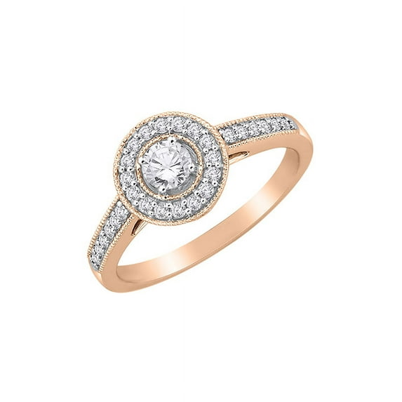Diamond Halo Engagement Ring in 14K Rose Gold (1/2 cttw) (I-Color, SI3-I1 Clarity) (Size-7)