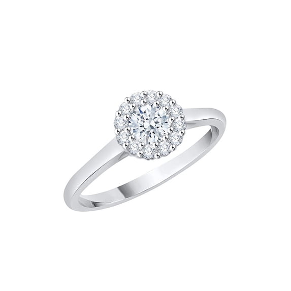 Diamond Halo Engagement Ring in 14K White Gold (1/2 cttw) (I-Color, SI3-I1 Clarity) (Size-6)