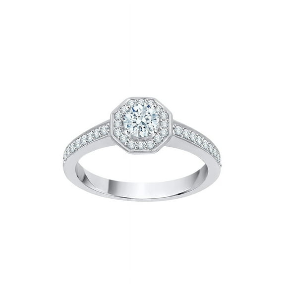 Diamond Halo Engagement Ring in 14K White Gold (1/2 cttw) (I-Color, SI3-I1 Clarity) (Size-9.5)