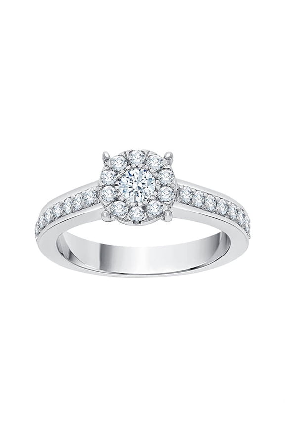 Diamond Halo Engagement Ring in 14K White Gold (1/3 cttw) (I-Color, SI3-I1 Clarity) (Size-10)