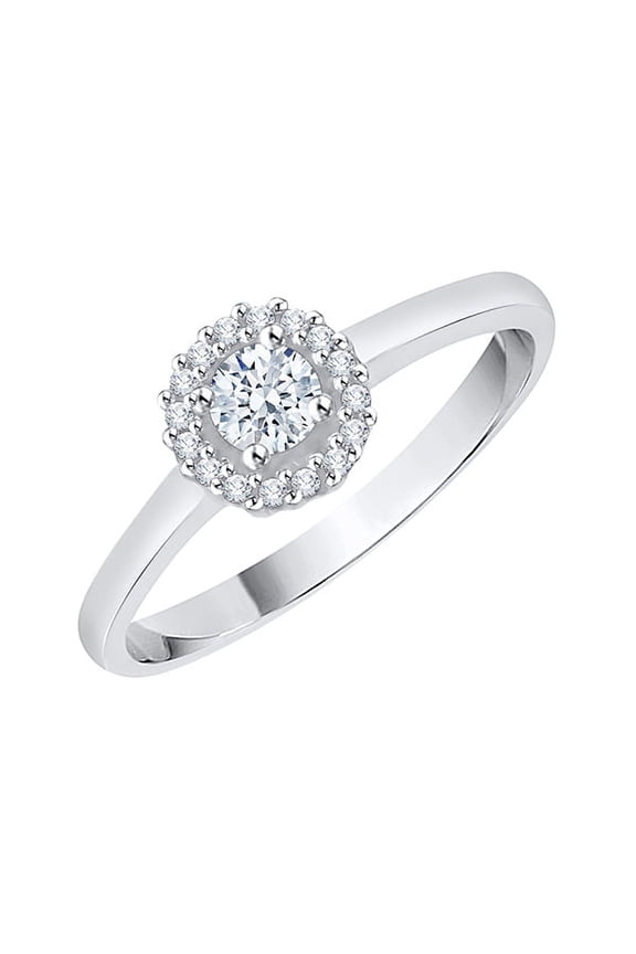 Diamond Halo Engagement Ring in 14K White Gold (1/5 cttw) (I-Color, SI3-I1 Clarity) (Size-6.5)