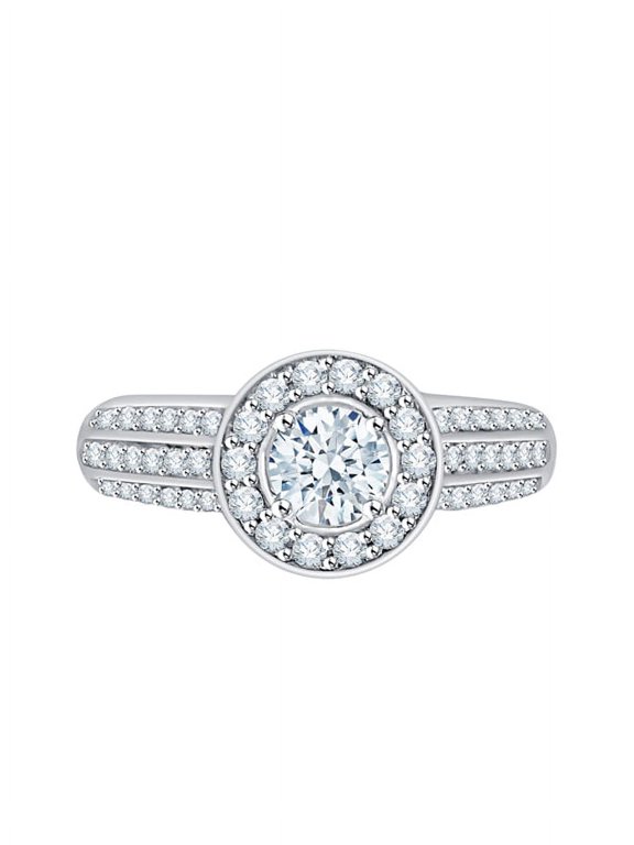 Diamond Halo Engagement Ring in 14K White Gold (1 cttw) (I-Color, SI3-I1 Clarity) (Size-7.5)