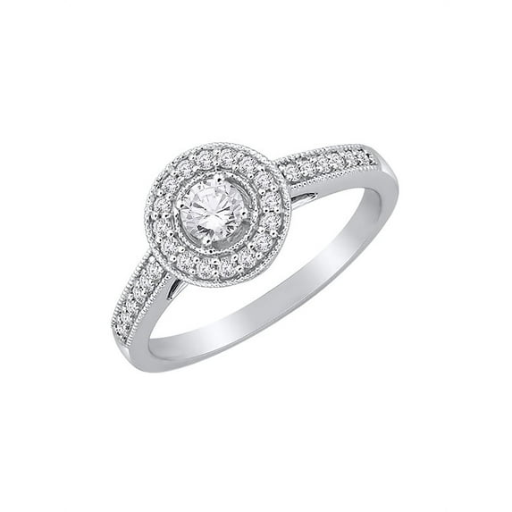 Diamond Halo Engagement Ring in Sterling Silver (1/2 cttw) (I-Color, SI3-I1 Clarity) (Size-6.5)