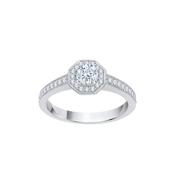 Diamond Halo Engagement Ring in Sterling Silver (1/2 cttw) (I-Color, SI3-I1 Clarity) (Size-9)