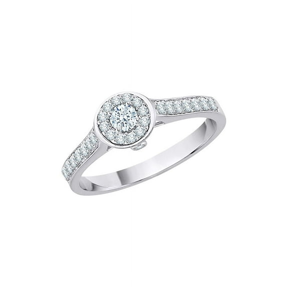 Diamond Halo Engagement Ring in Sterling Silver (1/3 cttw) (I-Color, SI3-I1 Clarity) (Size-5)