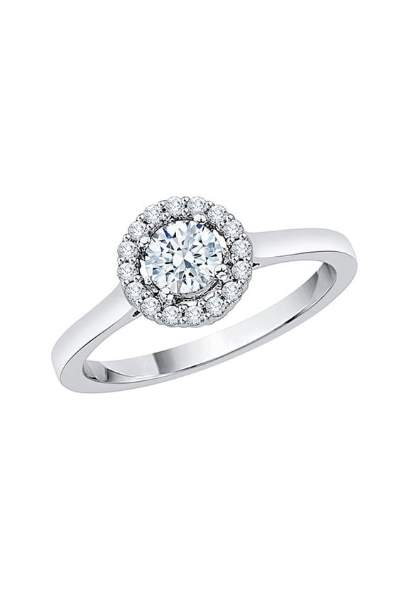 Diamond Halo Engagement Ring in Sterling Silver (2/3 cttw) (I-Color, SI3-I1 Clarity)