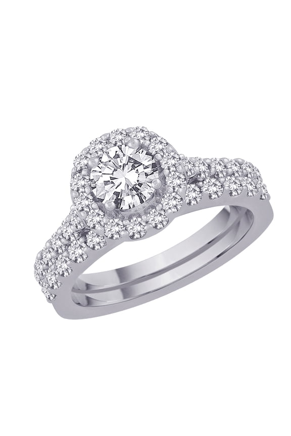 Diamond Halo Engagement Ring with Matching Band in 14K White Gold with Euro Shank (1 3/4 cttw)