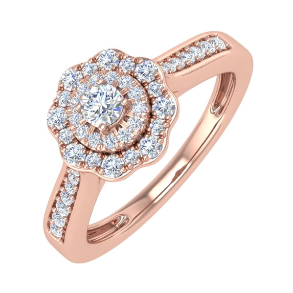 Diamond Halo Ring in 10K Rose Gold (0.40 Carat) - IGI Certified (Ring Size 5.75)