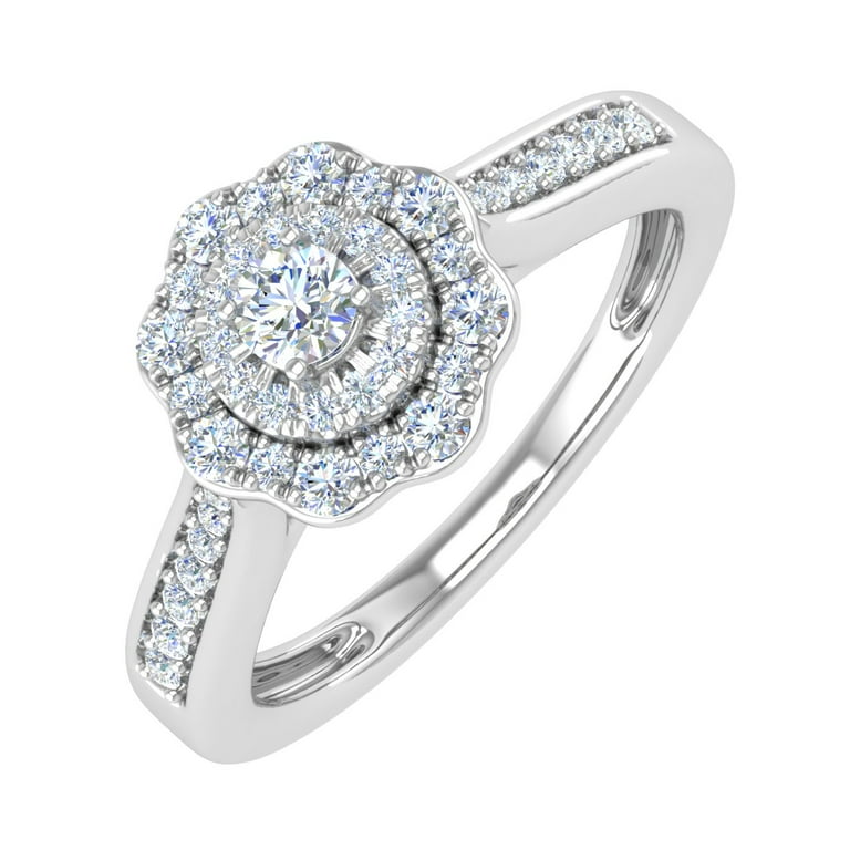 Diamond Halo Ring in 10K White Gold 0.40 Carat IGI Certified