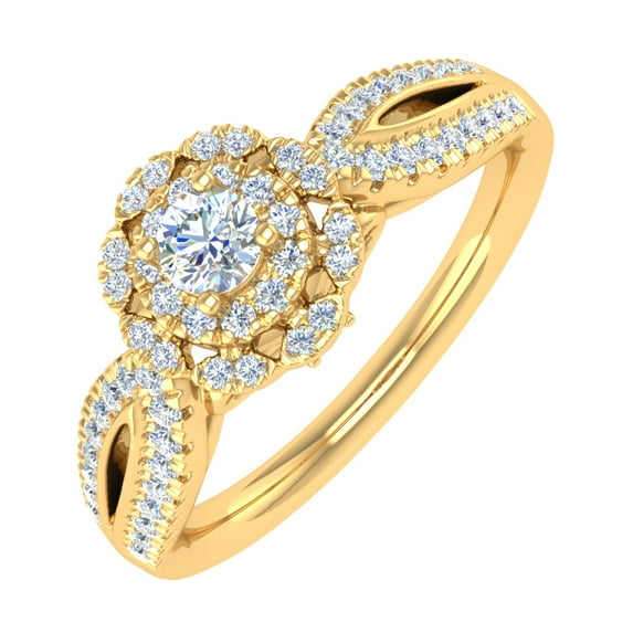 Diamond Halo Ring in 10K Yellow Gold (0.40 cttw) - IGI Certified (Ring Size 9)