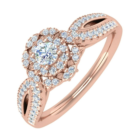 Diamond Halo Ring in 14K Rose Gold (0.40 cttw) - IGI Certified (Ring Size 4.5) (I1-I2 Clarity)
