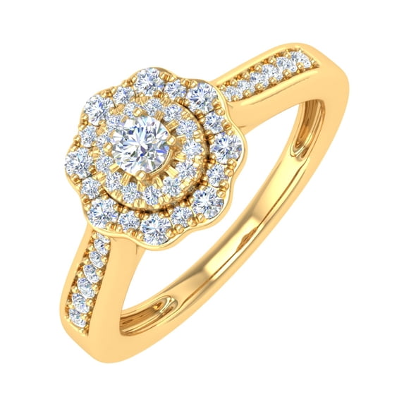 Diamond Halo Ring in 14K Yellow Gold (0.40 Carat) - IGI Certified (Ring Size 5.5) (I1-I2 Clarity)