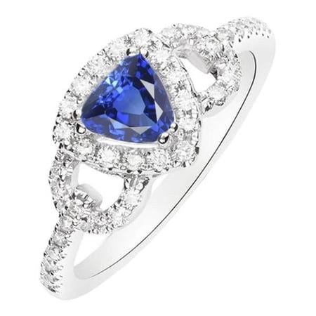 Diamond Halo Trillion Srilanka 3 CT Accented Sapphire Ring, Size 6.5