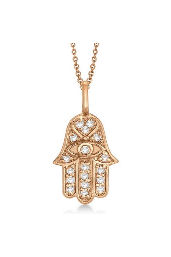 Diamond Hamsa Pendant Necklace 14k Rose Gold (0.16ct)