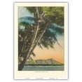 thumbnail image 1 of Diamond Head Crater - Sunset View from Waikiki Beach Hawaii - Vintage Hawaiian Color Postcard c.1920s - Master Art Print 10in x 14in, 1 of 4