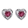 thumbnail image 1 of Diamond Heart Earrings Sterling Silver Solitaire Created Pink Sapphire 2.21 Tcw, 1 of 4