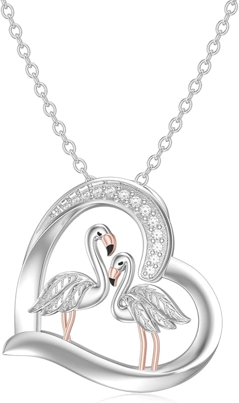 Diamond Heart Necklace 925 Sterling Silver Sea Turtle Flamingo Fox Rose Flower Mushroom Frog Teddy Bear Gymnast Butterfly Feet Three Hearts Pendant Necklaces for Women Heart Jewelry Gifts