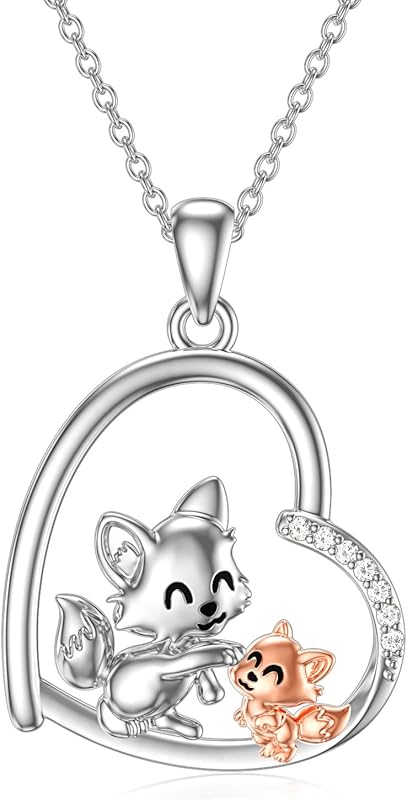 Diamond Heart Necklace 925 Sterling Silver Sea Turtle Flamingo Fox Rose Flower Mushroom Frog Teddy Bear Gymnast Butterfly Feet Three Hearts Pendant Necklaces for Women Heart Jewelry Gifts