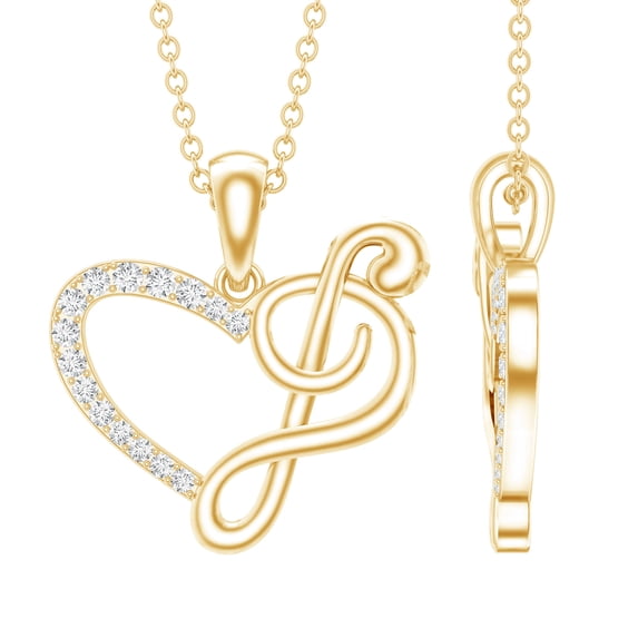 Rosec Jewels Natural Diamond Heart Pendant Chain with Music Note - HI-SI Quality - Ready to Gift for Valentines Day, 10K Yellow Gold