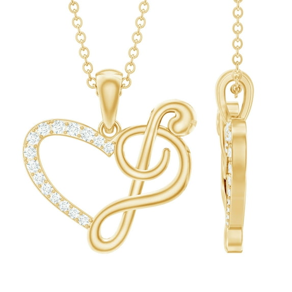 Rosec Jewels Natural Diamond Heart Pendant Chain with Music Note - HI-SI Quality - Ready to Gift for Valentines Day, 10K Yellow Gold