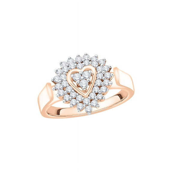 Diamond Heart Ring in 10K Rose Gold (1/2 cttw) (I-Color, SI3/I1-Clarity) (Size-5.5)
